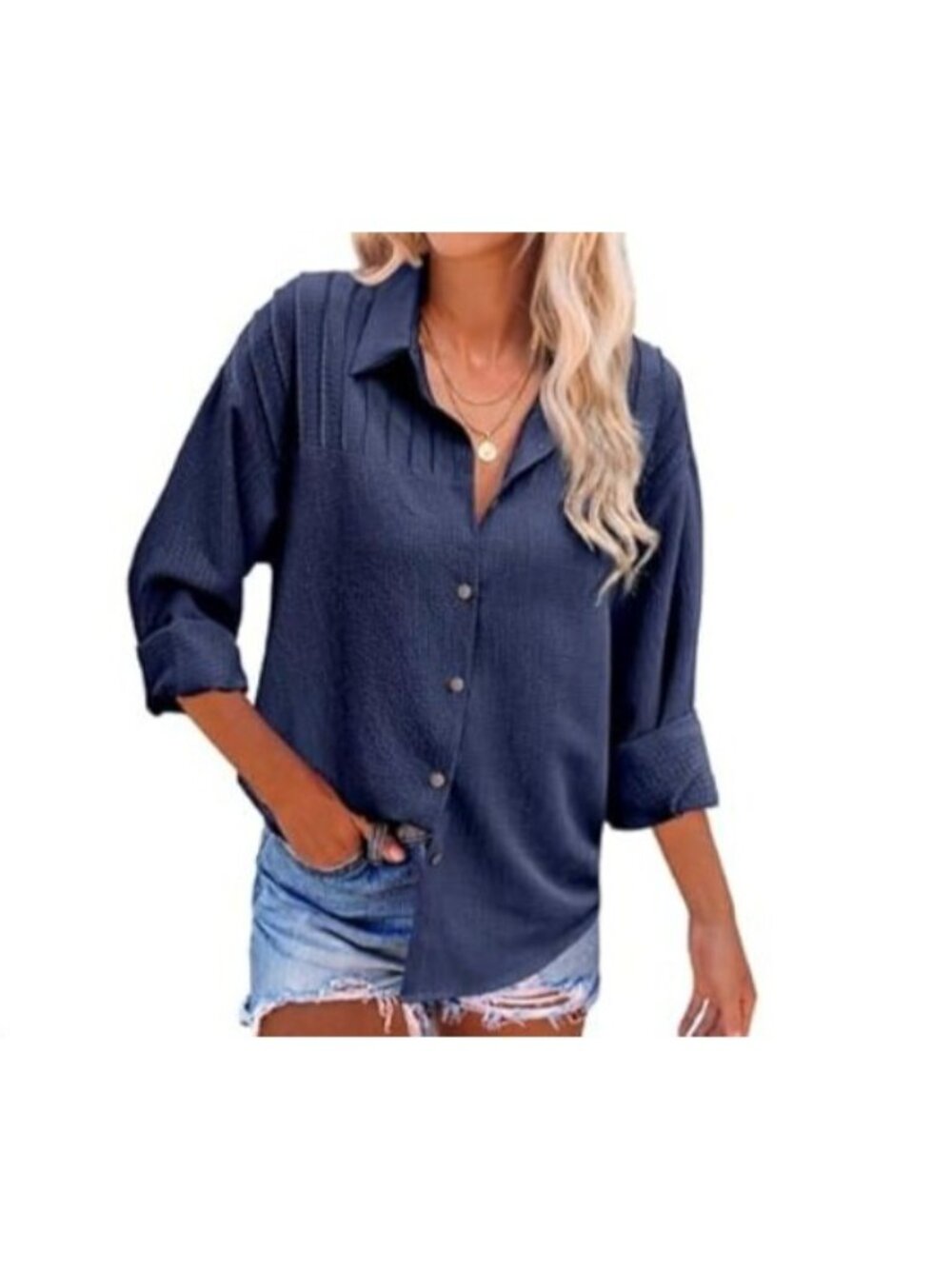 Hotouch Long Sleeve Button Up Shirt Womens Large Blue New